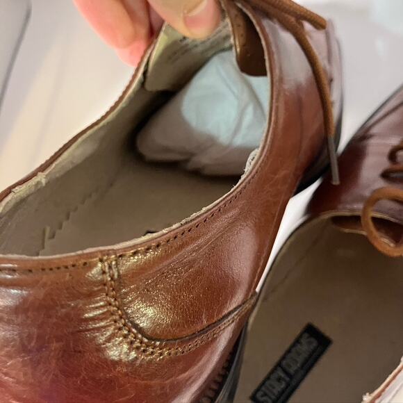 New Stacy Adams Square Toe Lace Up Dress Shoe Men's 10.5 M‎ Cognac Brown - Picture 10 of 15